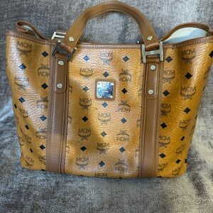 MCM Cognac and Brown Logo Tote